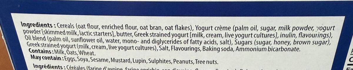 Image of the ingredients for the cookies from the back of the box.