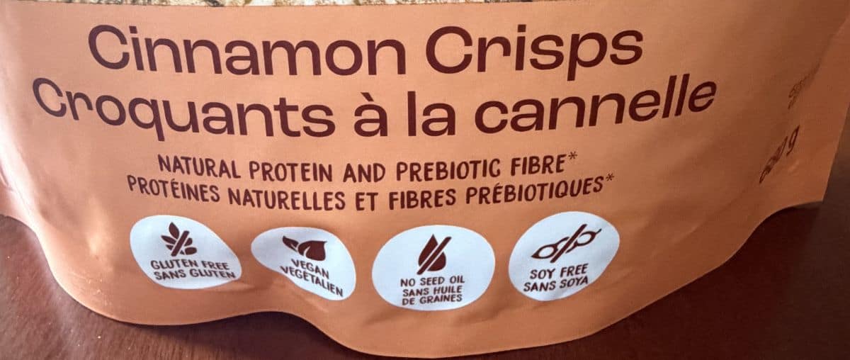 Image showing a diagram on the bag that the cereal is gluten-free, soy-free, has no seed oils and is vegan.