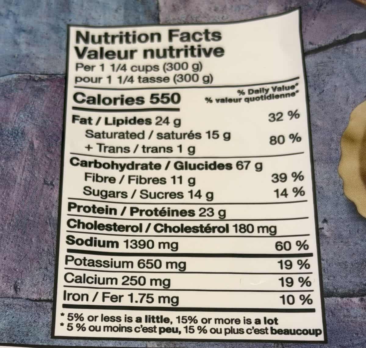 Image of the nutrition facts from the back of the package.