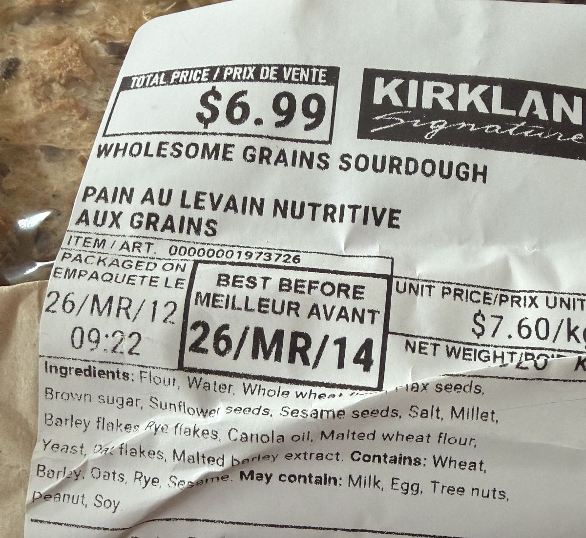 Image of the Wholesome Grains Sourdough ingredients.