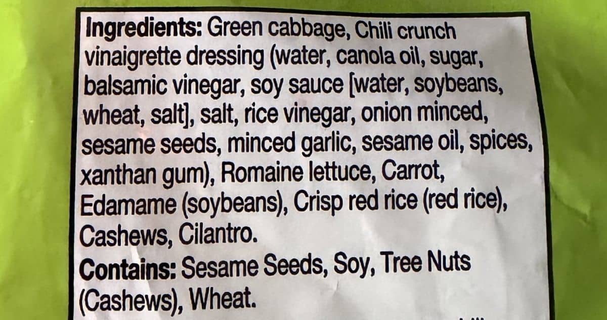 Image of the ingredients from the back of the bag.