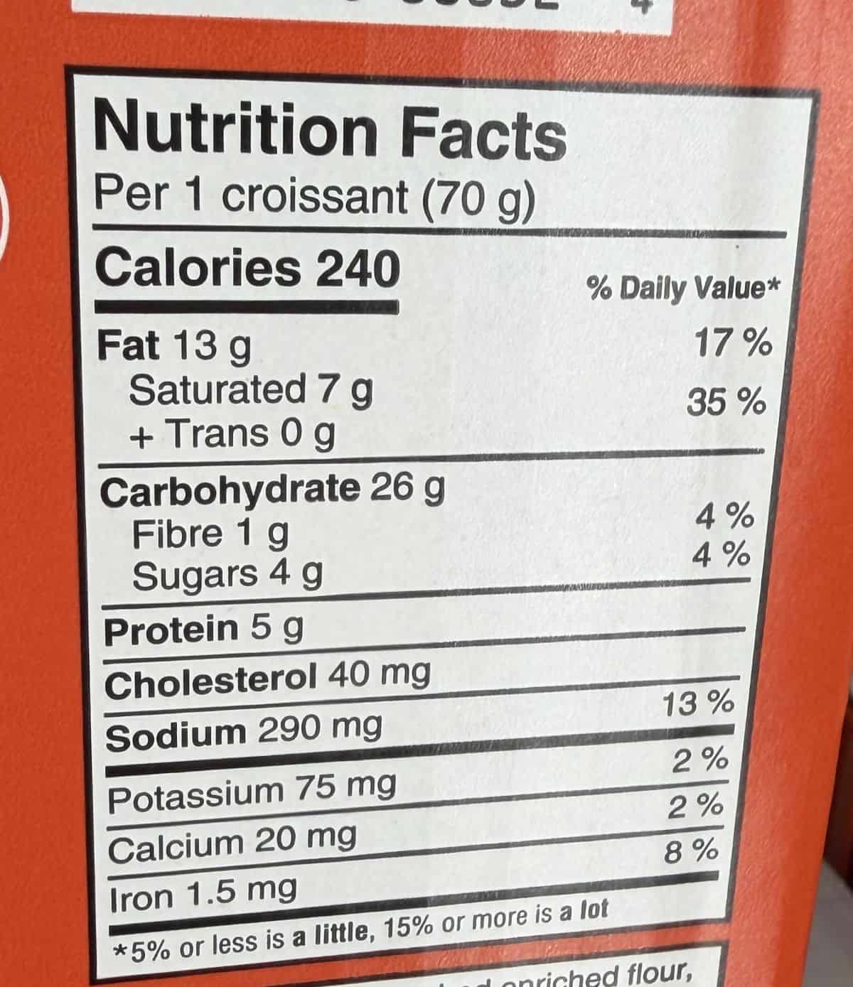 Image of the nutrition facts for the croissants from the back of the box.