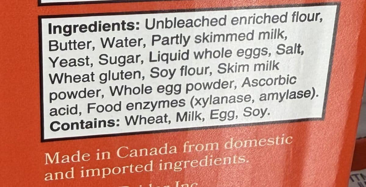 Image of the ingredients for the croissants from the back of the box.