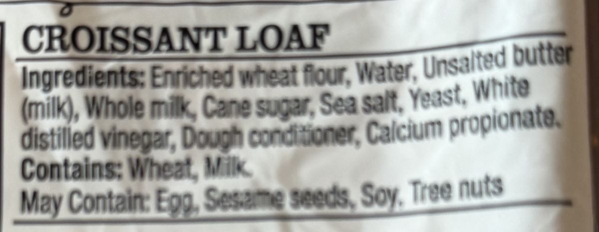 Image of the ingredients for the loaf from the back of the package.