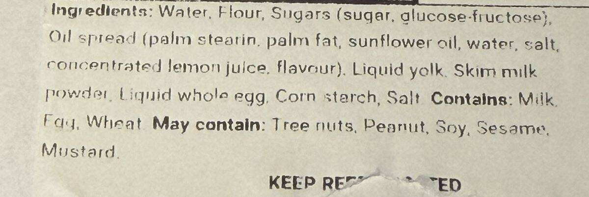 Image of the tart ingredients list from the front label.