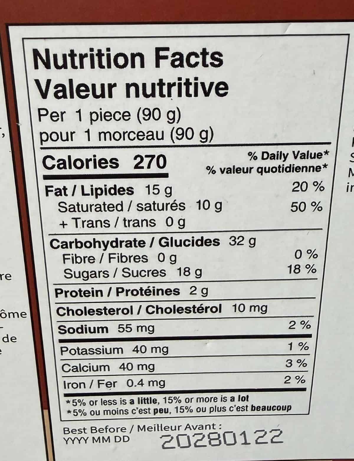 Image of the nutrition facts for the drumstick dessert from the back of the box.