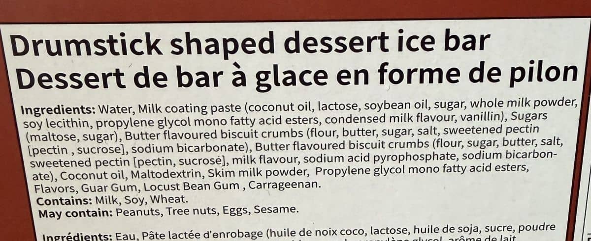 Image of the ingredients for the drumstick dessert from the back of the box.