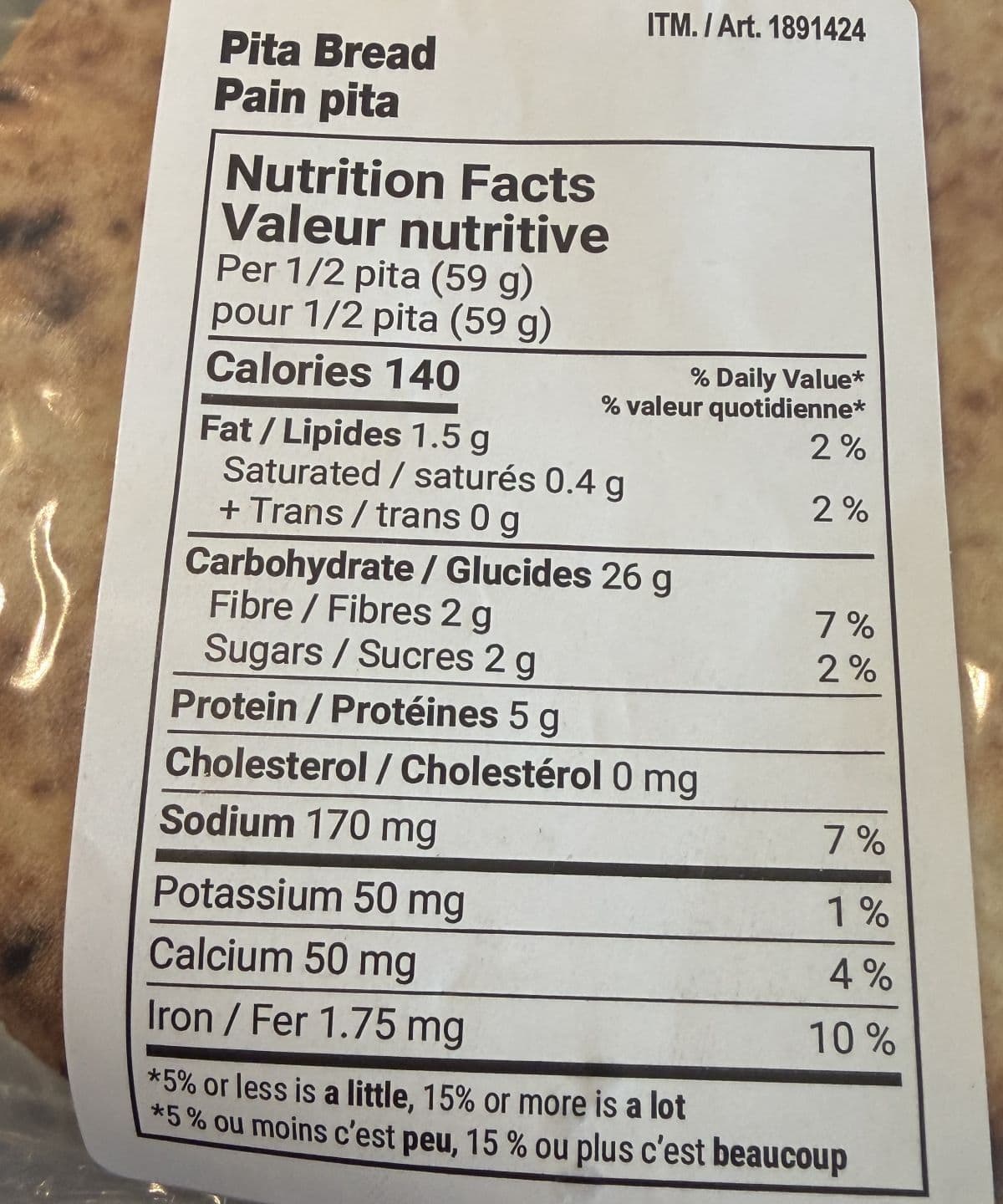 Image of the nutrition facts from the label.