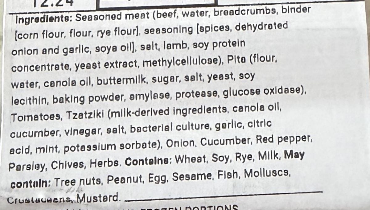 Image of the ingredients list from the label.