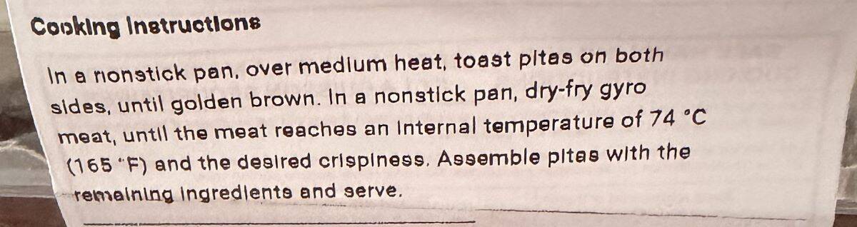Closeup image of the cooking instructions.