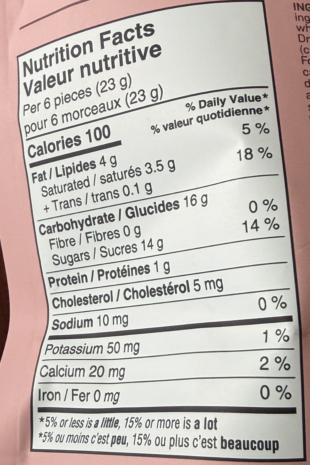 Image of the nutrition facts for the Berrylicious Bliss mix from the back of the bag.