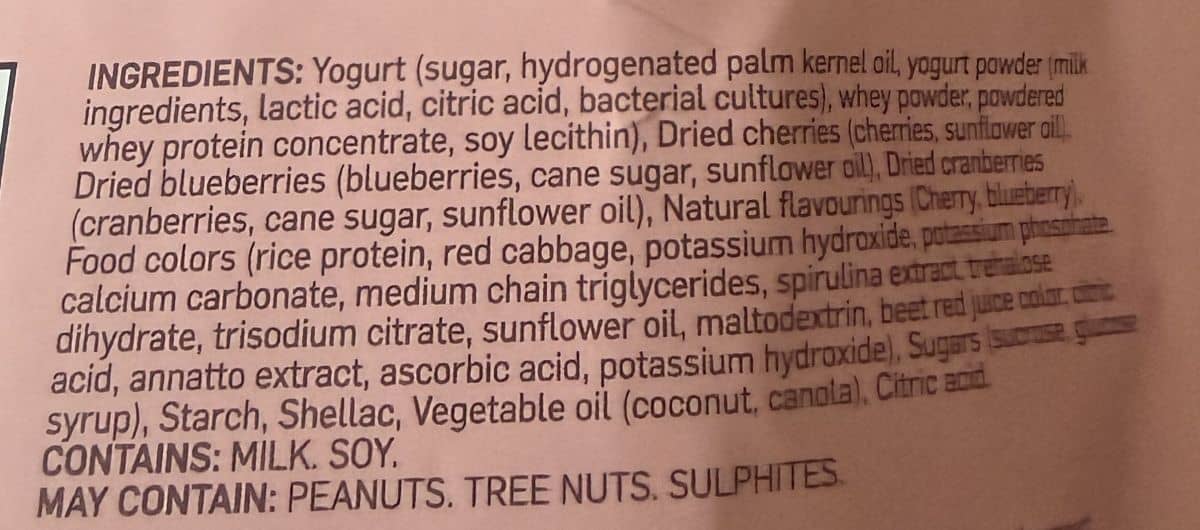 Image of the ingredients list from the back of the bag.