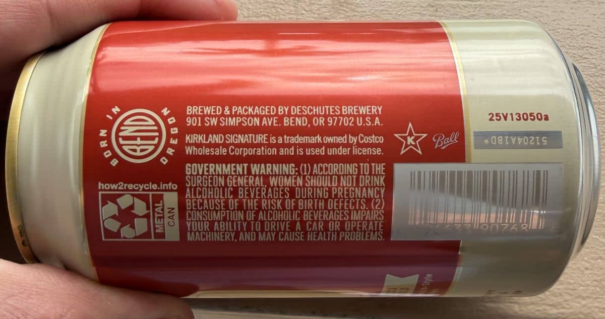 Image of the back of the beer can showing where the beer is brewed and packaged.