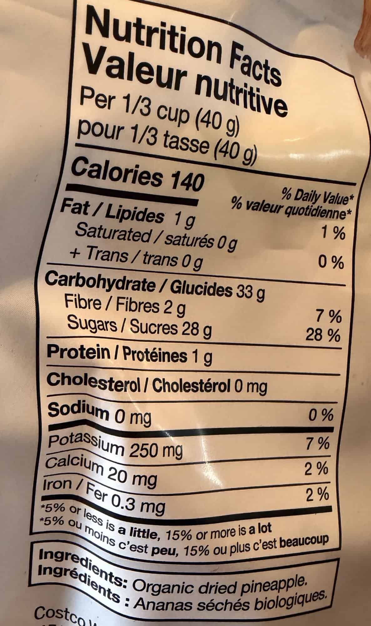 Image of the nutrition facts from the back of the bag.