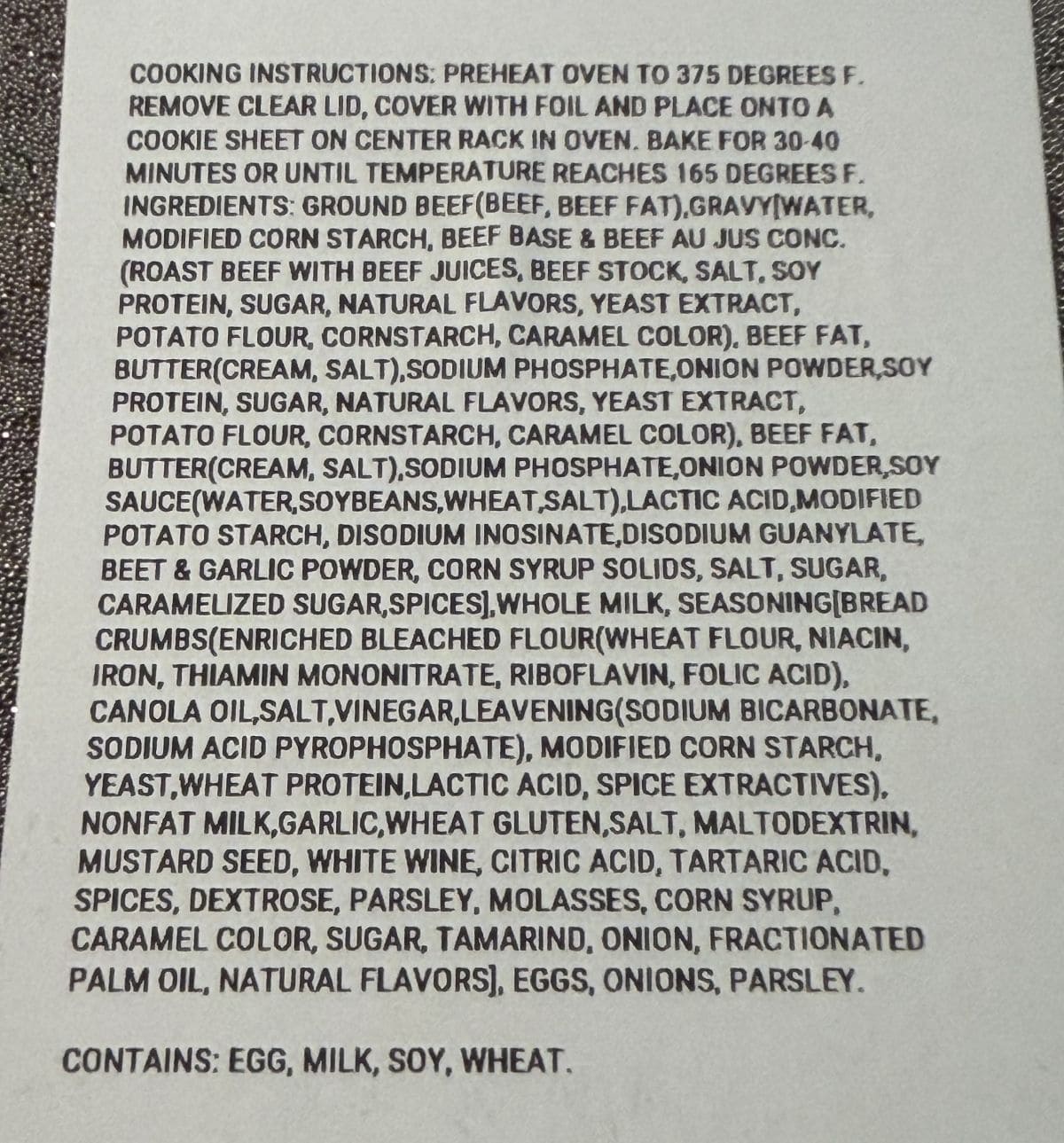 Image of the cooking instructions and ingredients from the label.