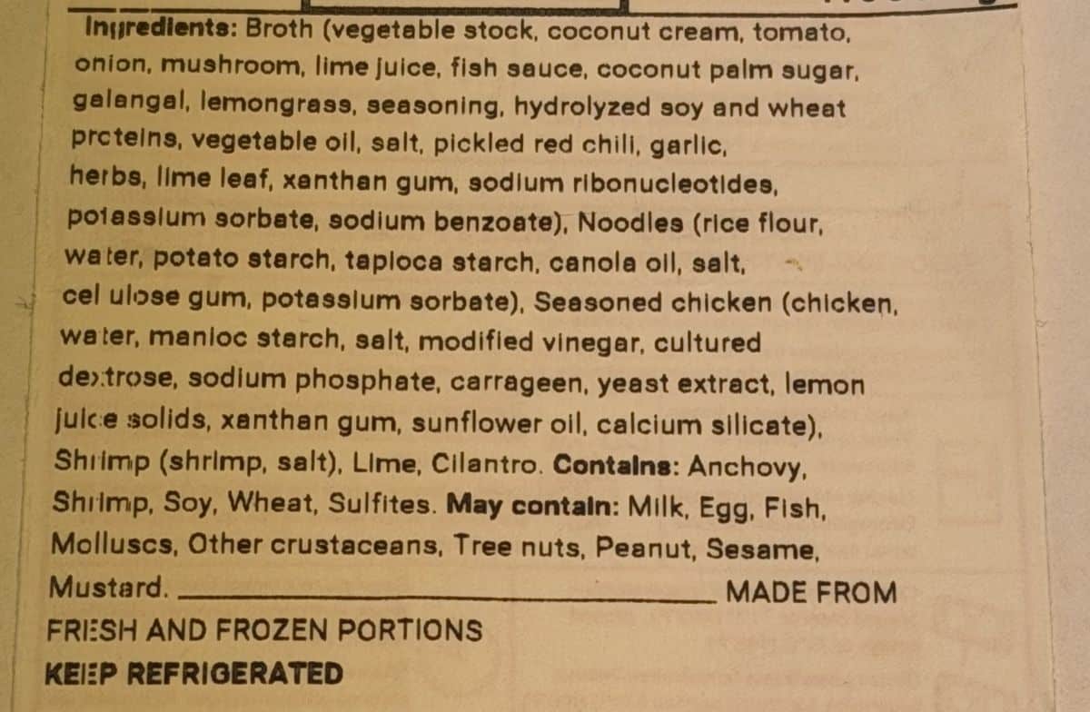 Image of the ingredients list from the label