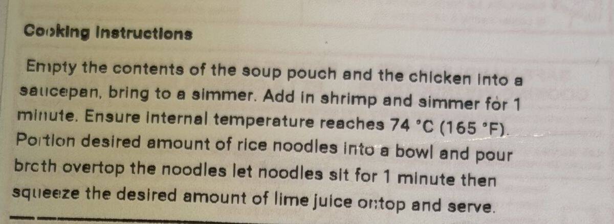 Image of the cooking instructions for the Tom Yum Soup.