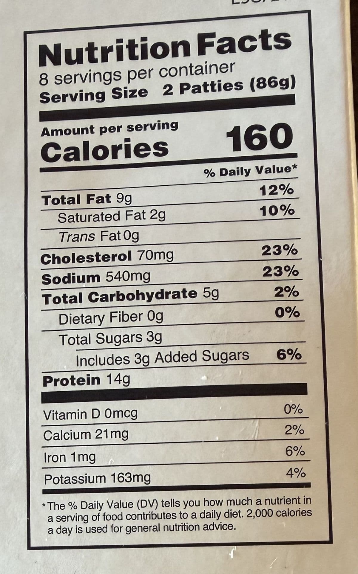 Image of the nutrition facts from the back of the box.