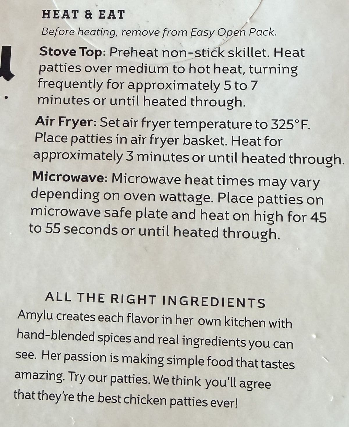 Image of the cooking instructions from the back of the box.