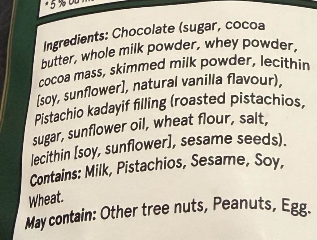 Image of the ingredients list from the back of the bag.