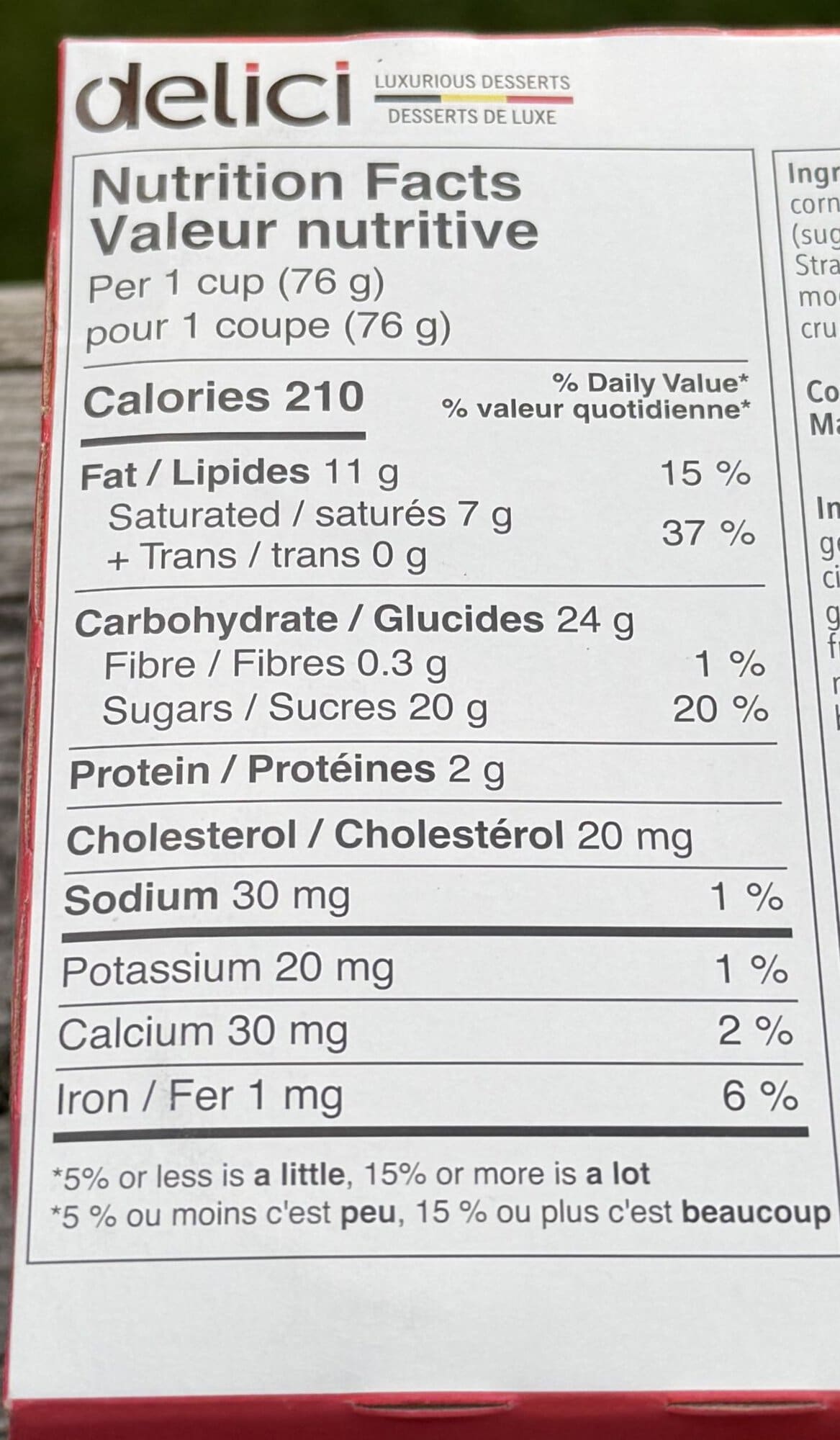 Image of the nutrition facts from the back of the box.