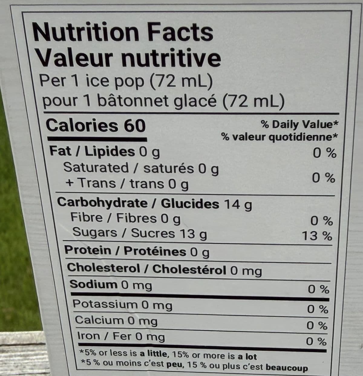 Image of the nutrition facts from the back of the box.