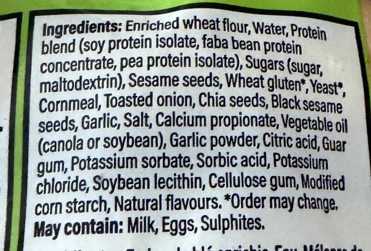 Image of the ingredients list from the back of the bag.