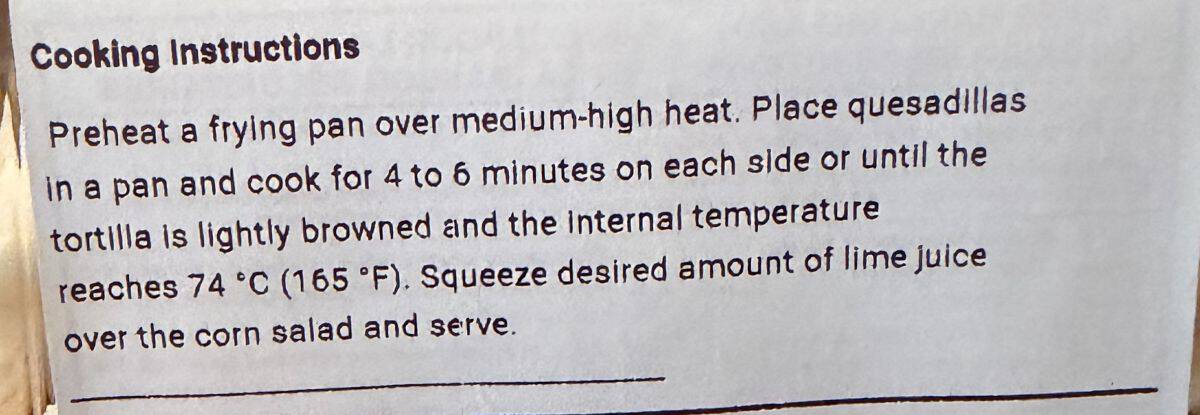 Image of the cooking instructions from the label.