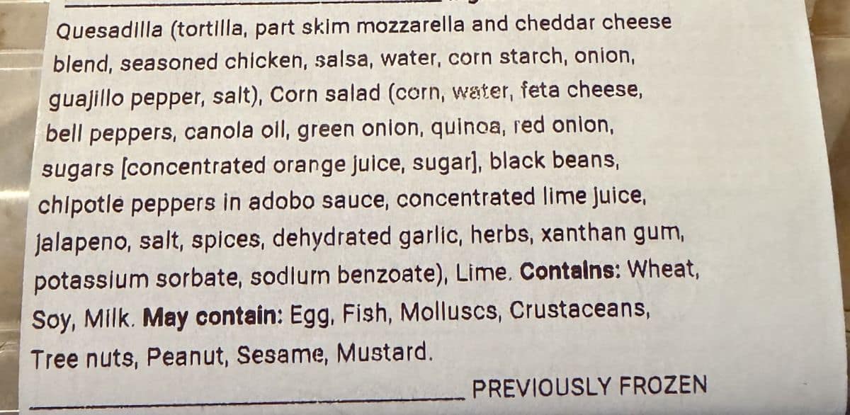 Image of the ingredients list from the label.