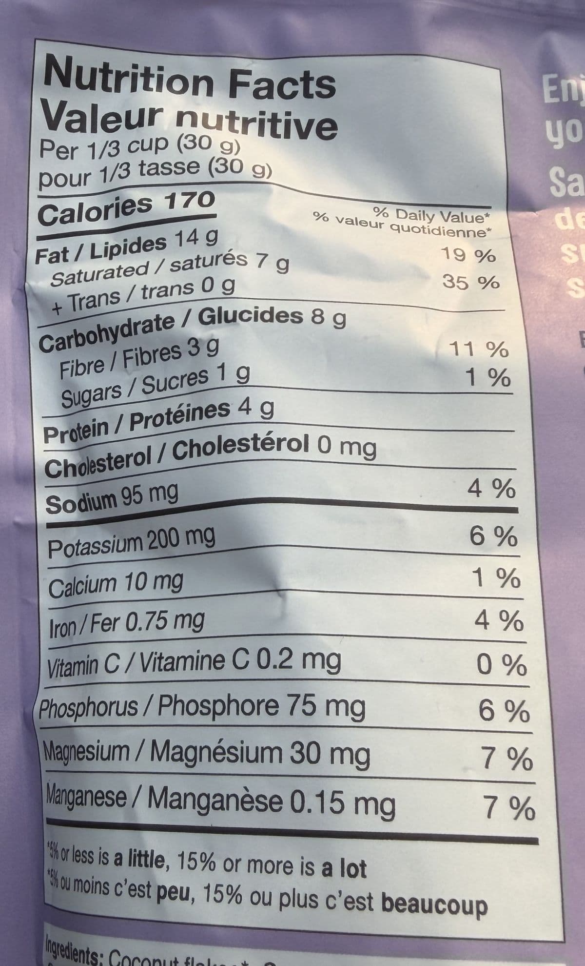 Image of the nutrition facts from the back of the bag.