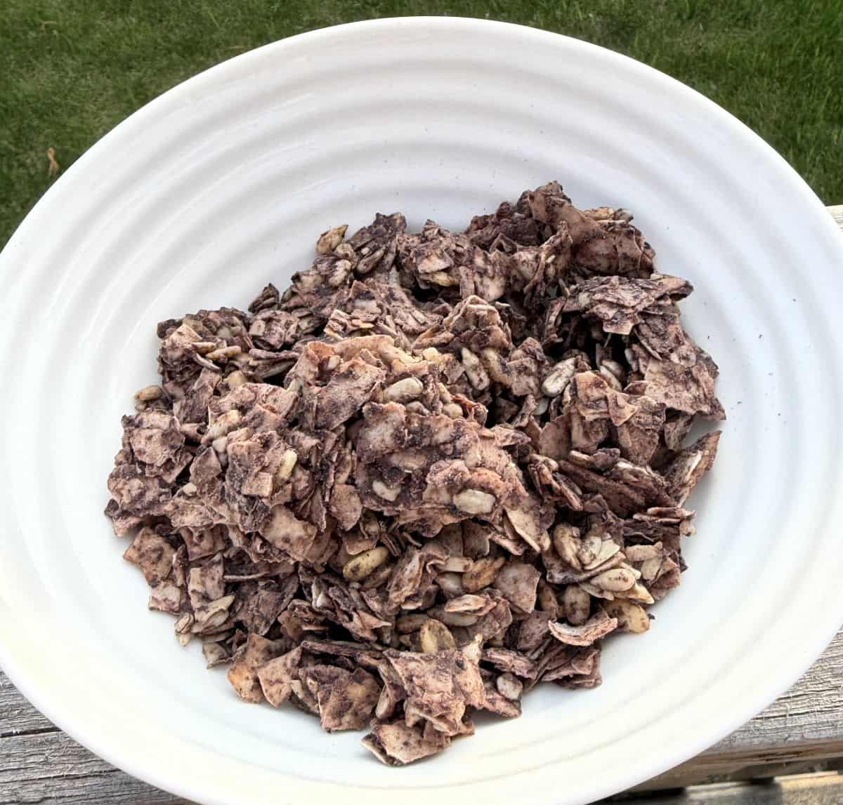 Top down image of a bowl of Rawcology granola,