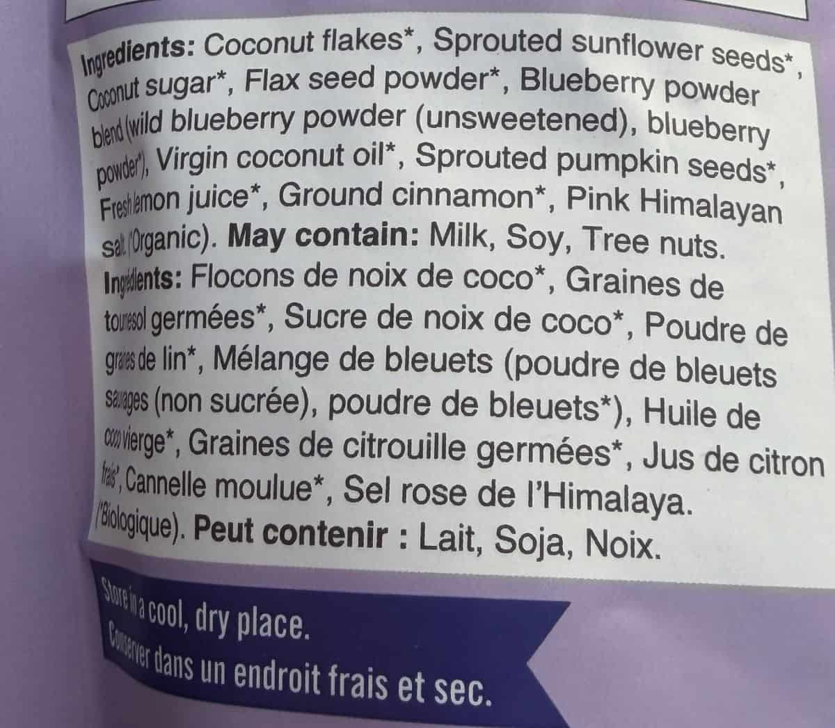 Image of the ingredients from the back of the bag.