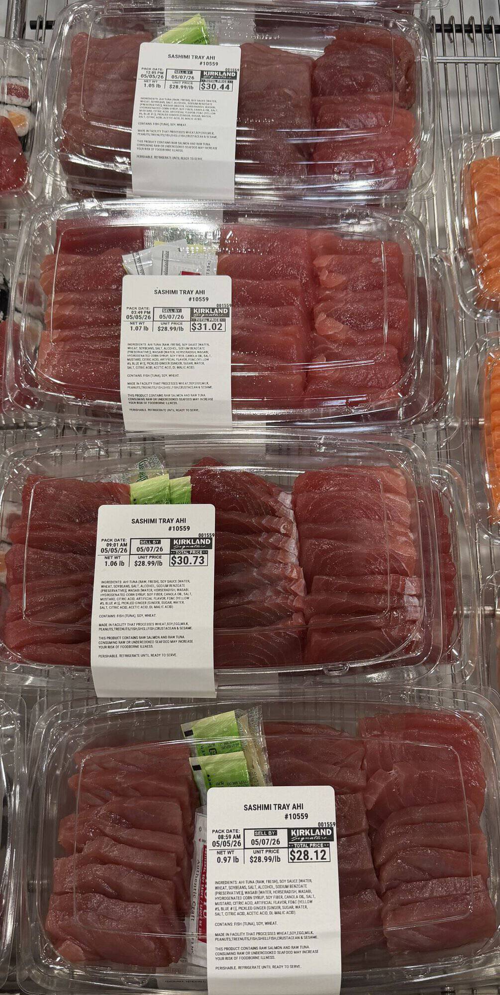 Image of a sashimi tray sold at Costco.