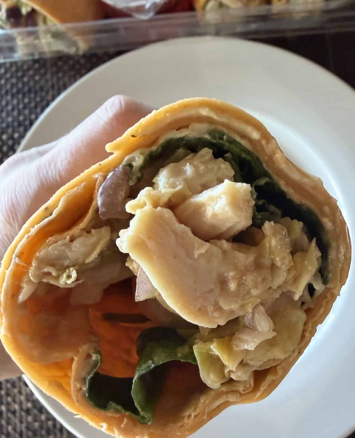 Closeup image of the inside of the wrap close to the camera so you can see the filling.