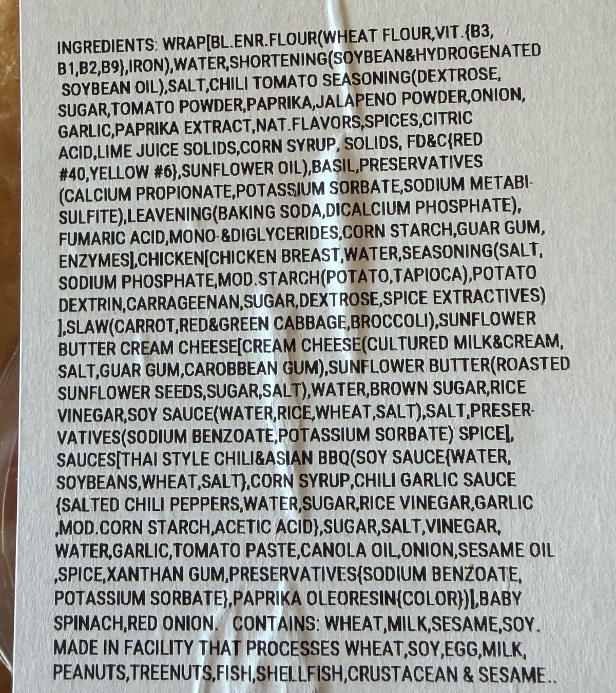 Image of the ingredients list from the label.