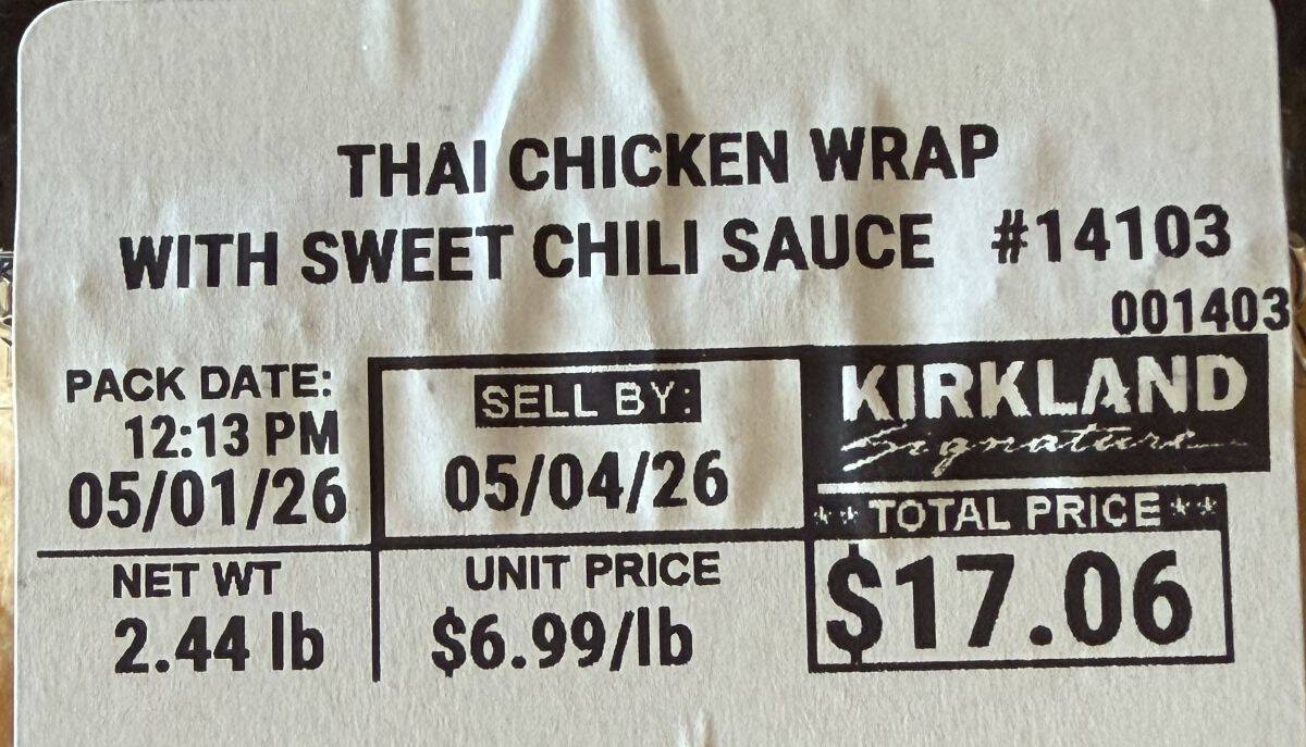 Closeup image of the label on the wraps showing the cost and expiry date.