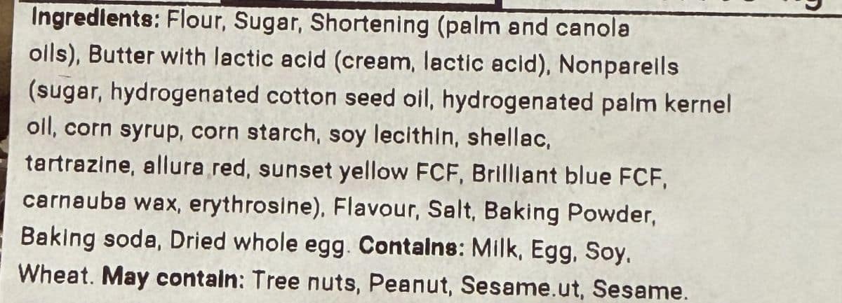 Image of the ingredients from the label.