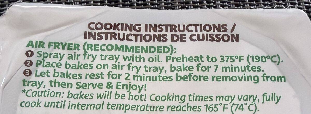 Image of the cooking instructions for the potato bakes from the back of the package.