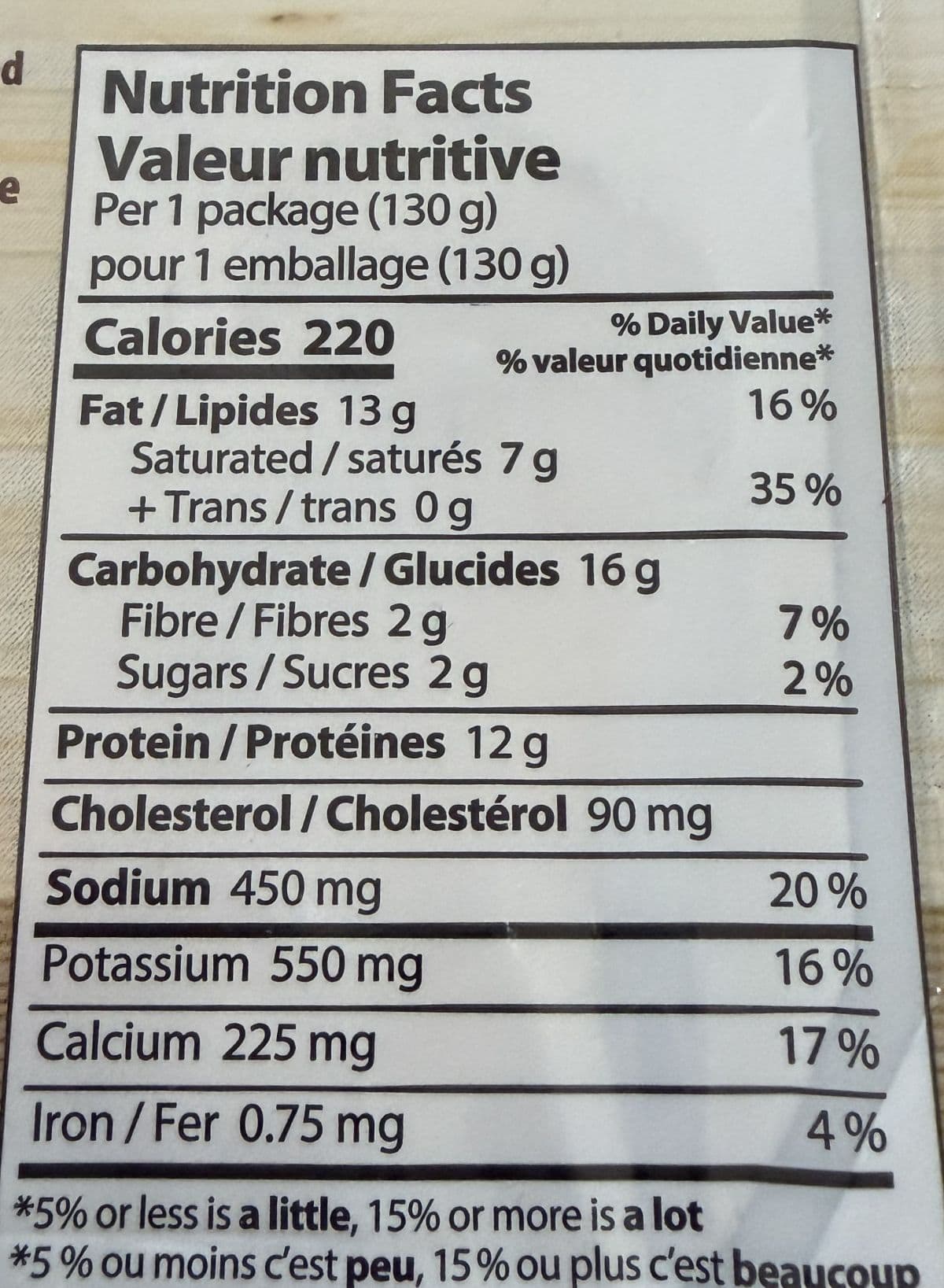 Image of the nutrition facts for the potato bakes from the back of the package.