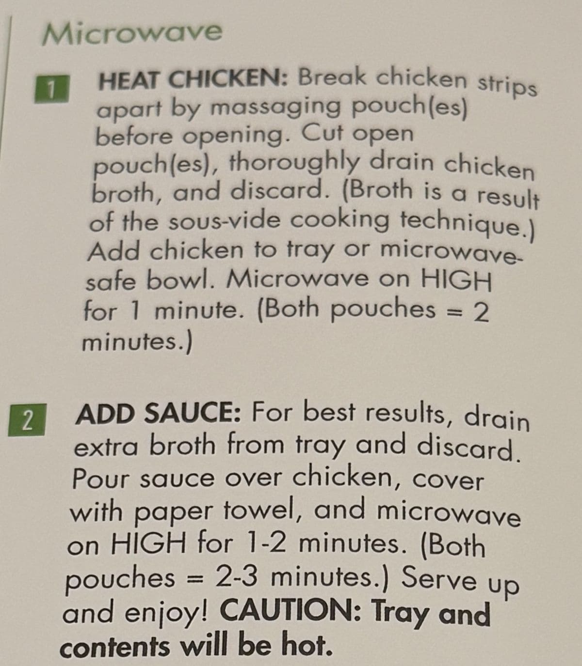 Image of the microwave heating instructions from the back of the box.