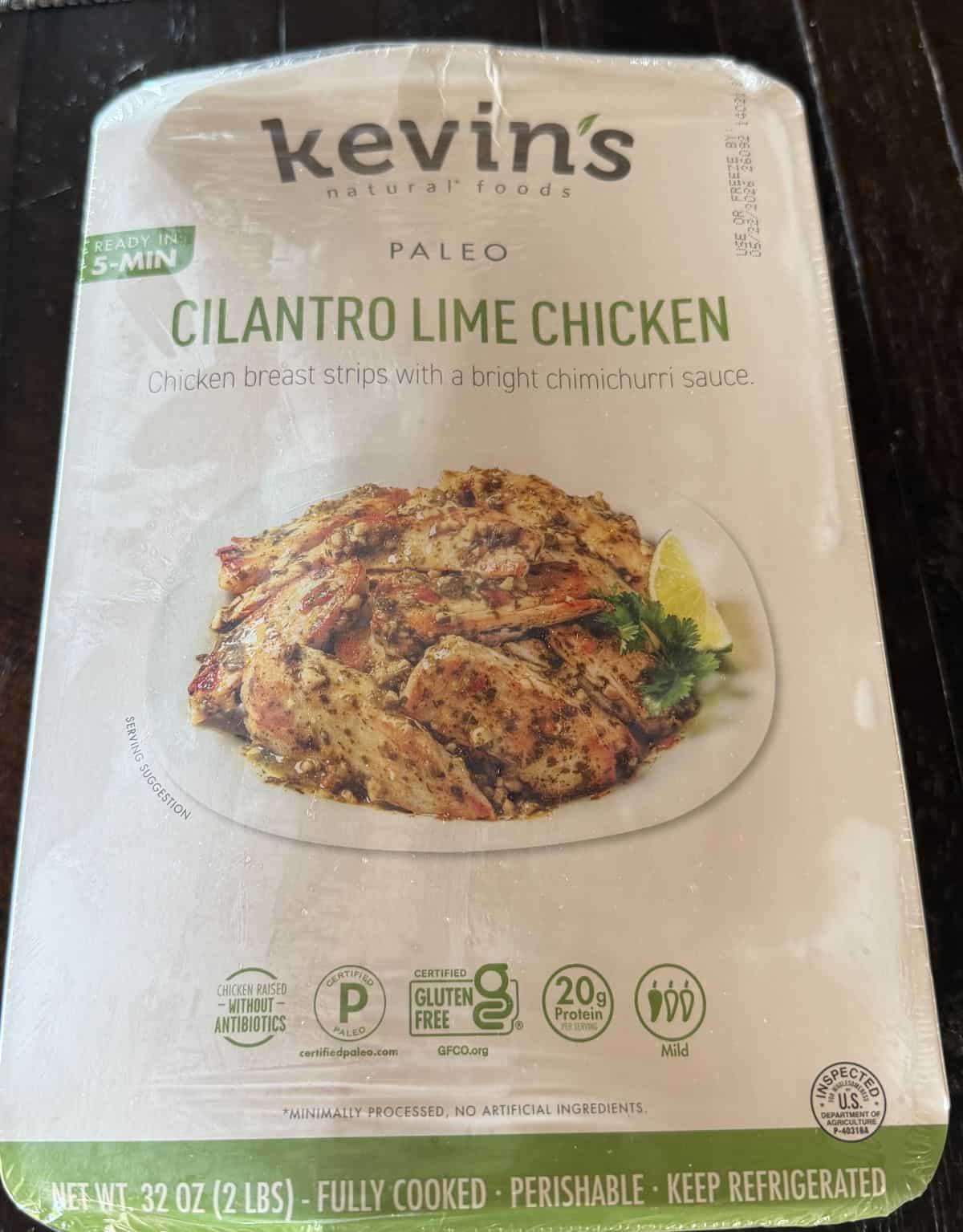 Image of the Costco Kevin's Paleo Cilantro Lime Chicken unopened sitting on a table.
