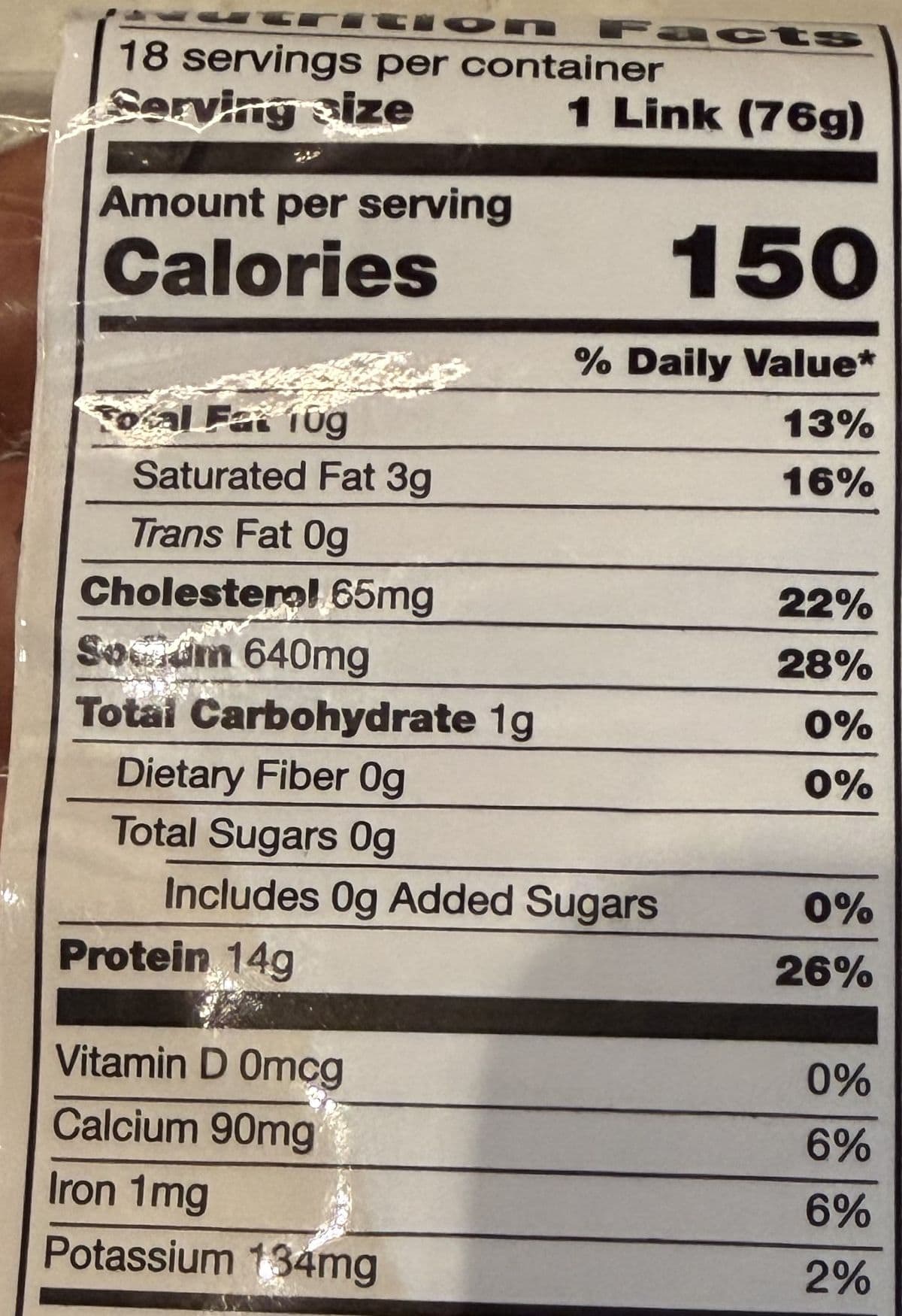 Image of the nutrition facts from the back of the package.