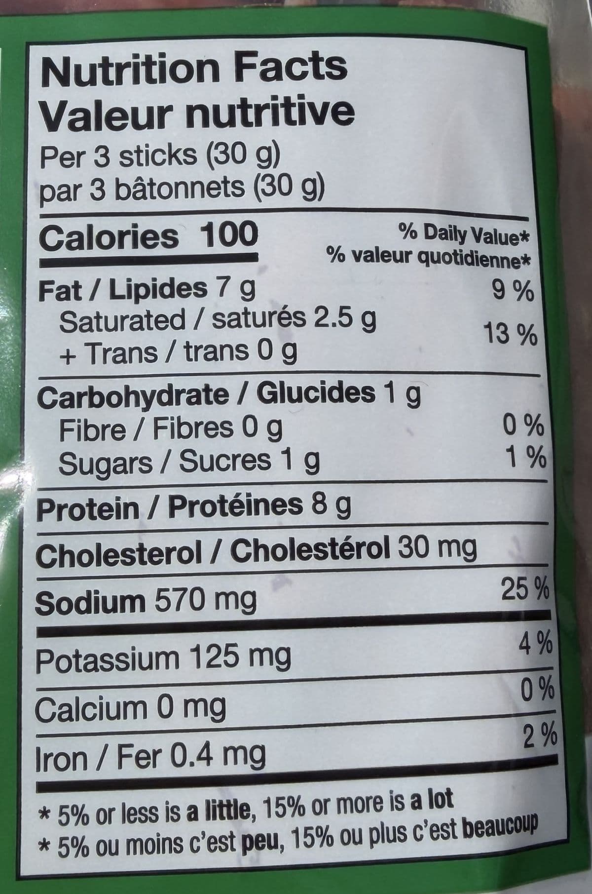 Image of the nutrition facts from the back of the bag.