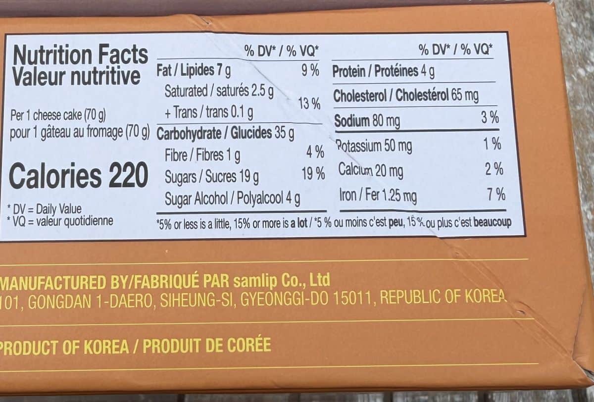 Image of the nutrition facts from the back of the box.
