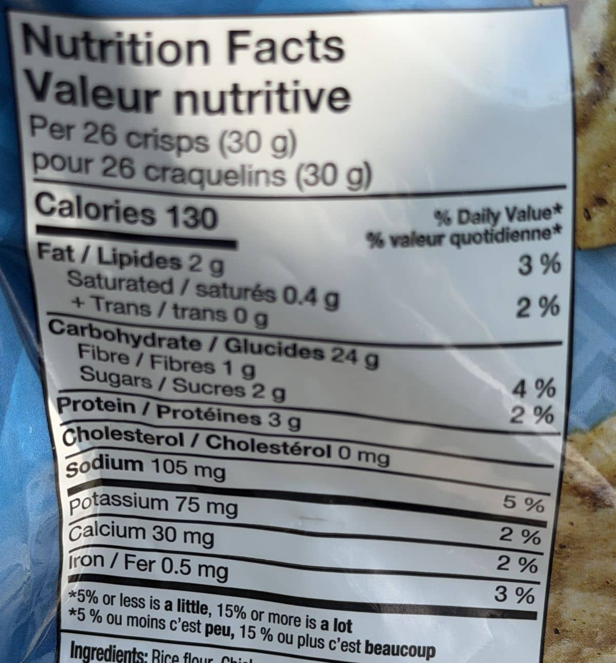 Image of the nutrition facts from the back of the bag.