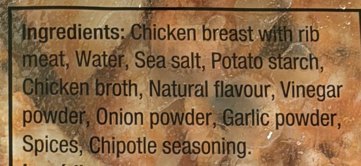 Image of the ingredients list from the back of the package.