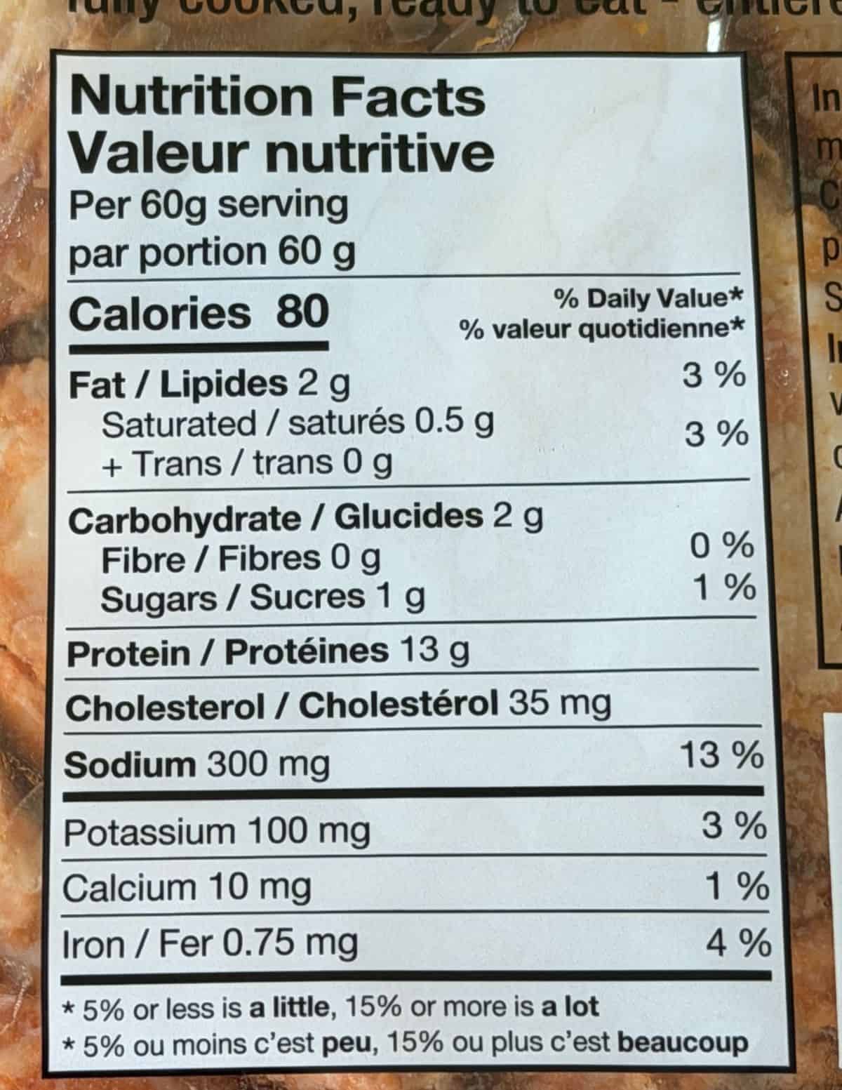 Image of the nutrition facts from the back of the package.