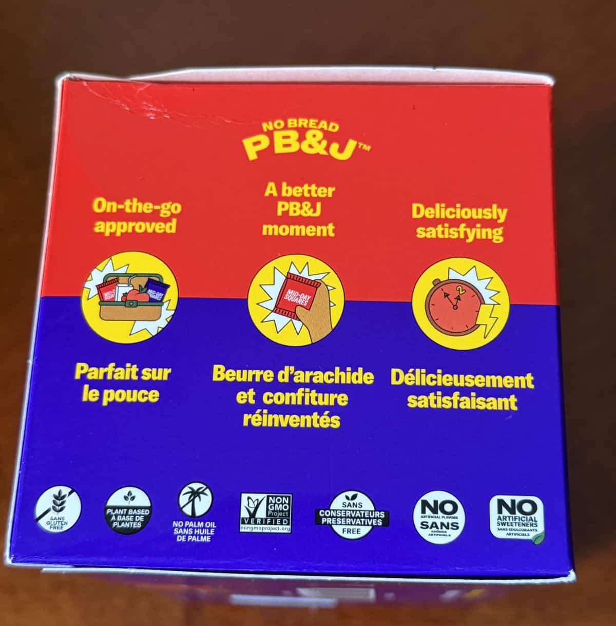 Image of the product description for the Mid-Day Squares from the back of the box.