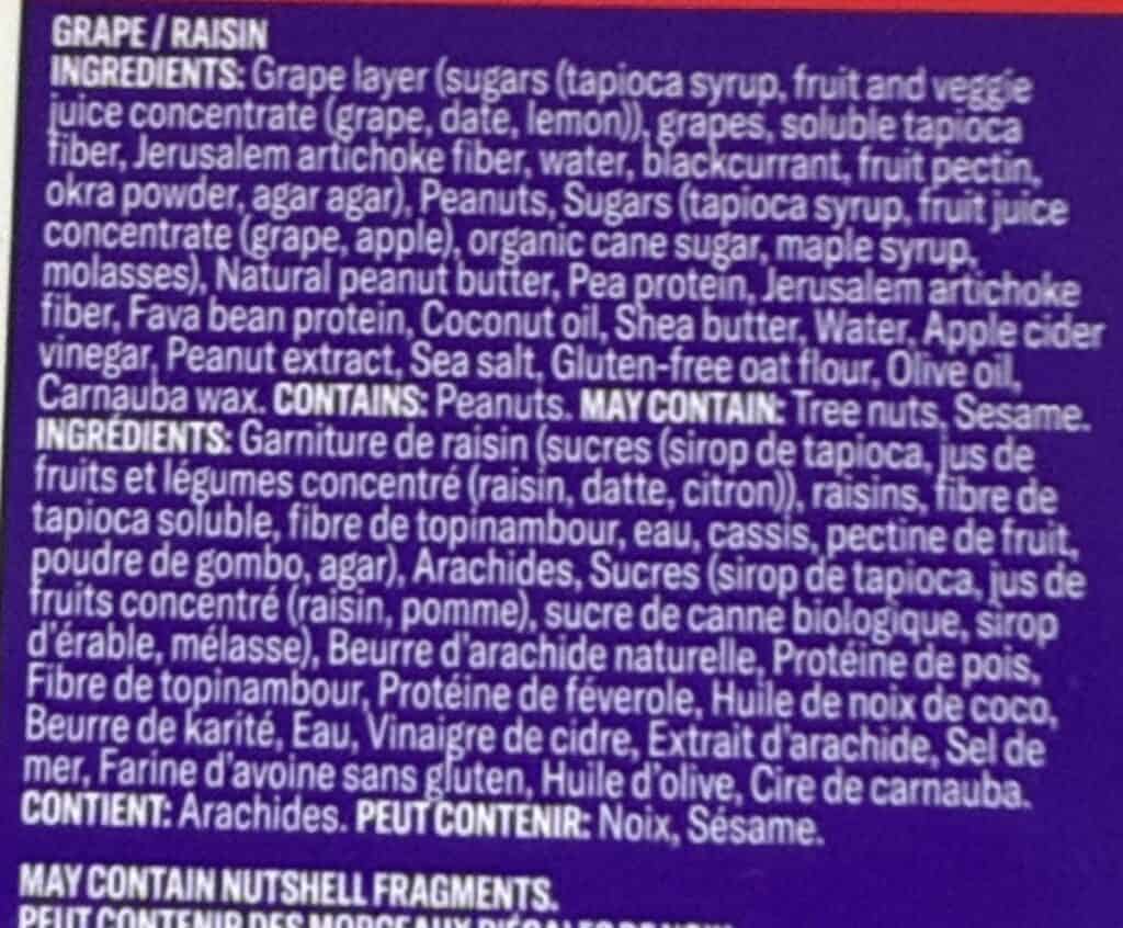 Image of the grape ingredients from the back of the box.