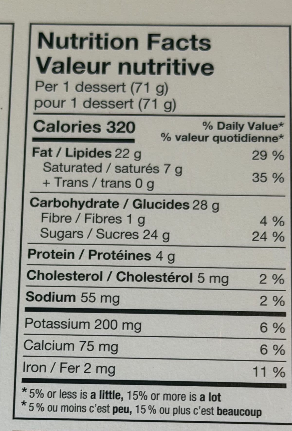 Image of the nutrition facts from the back of the package.